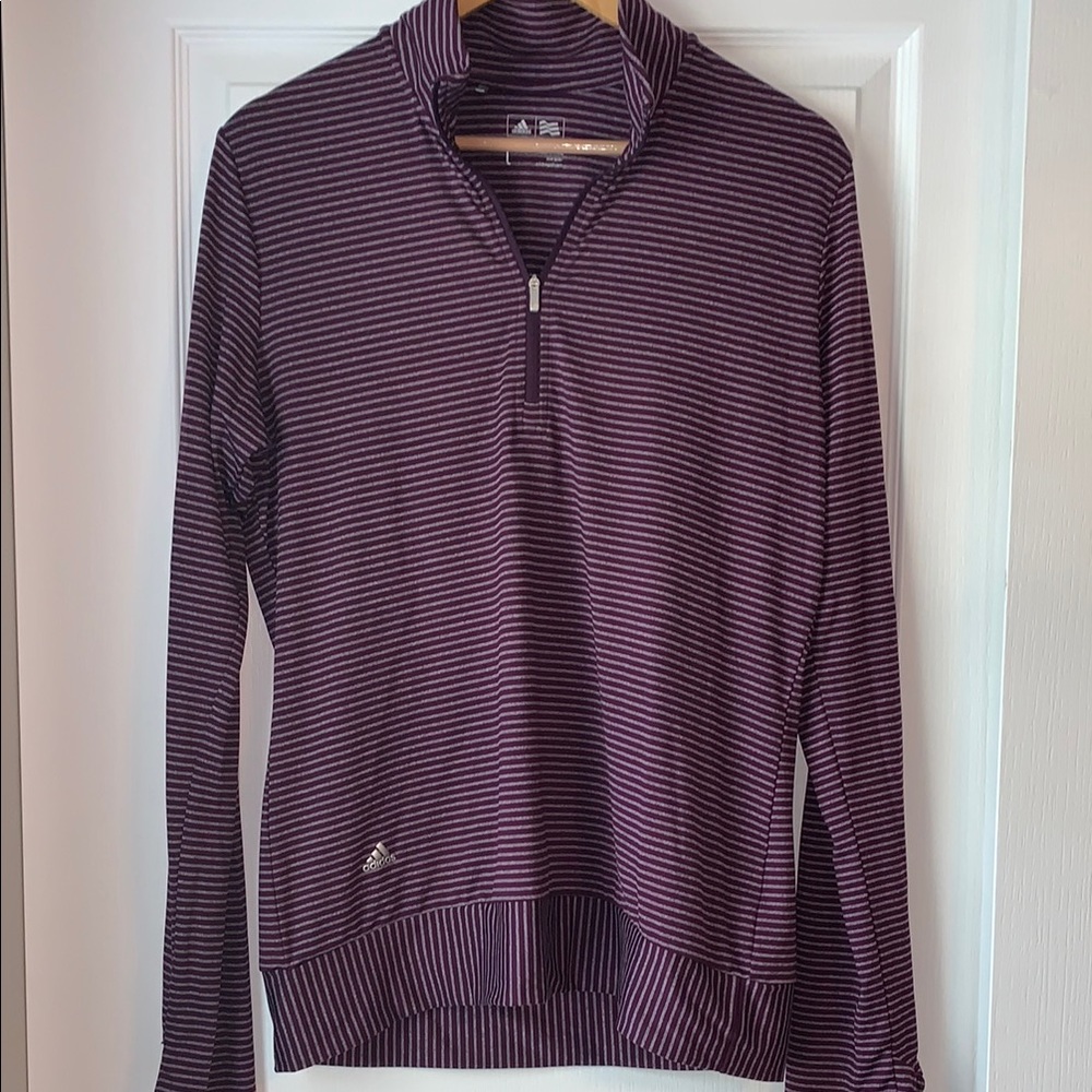 Adidas Striped Purple Long Sleeve 1/4 zip Top - Picture 2 of 4